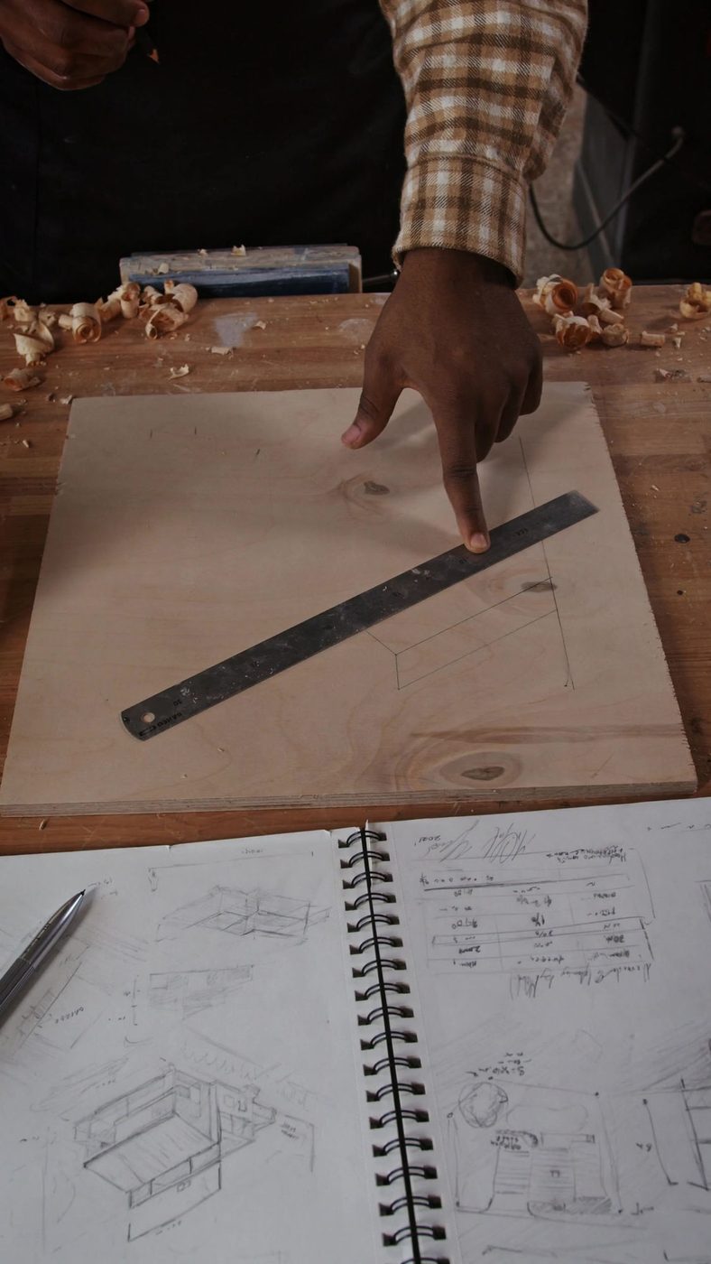 Designer drafting custom cabinetry plans by hand